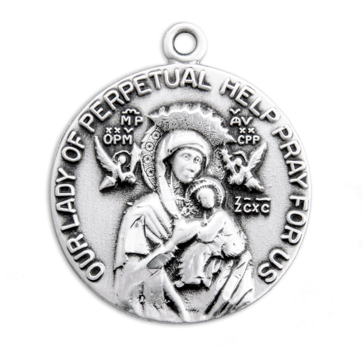 Sterling Silver Our Lady of Perpetual Help Round Medal Pendant with Chain | .925 Silver