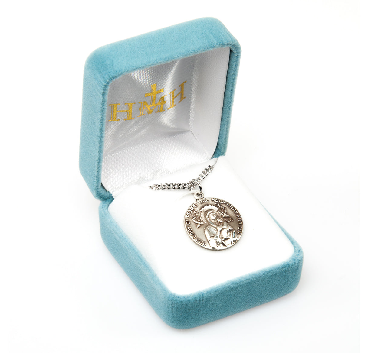 Sterling Silver Our Lady of Perpetual Help Round Medal Pendant with Chain | .925 Silver