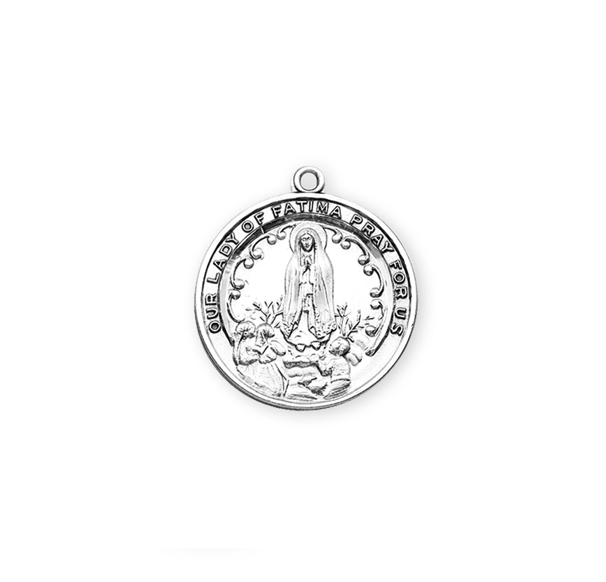 Our Lady of Fatima Round Sterling Silver Medal Pendant with Chain | .925 Silver
