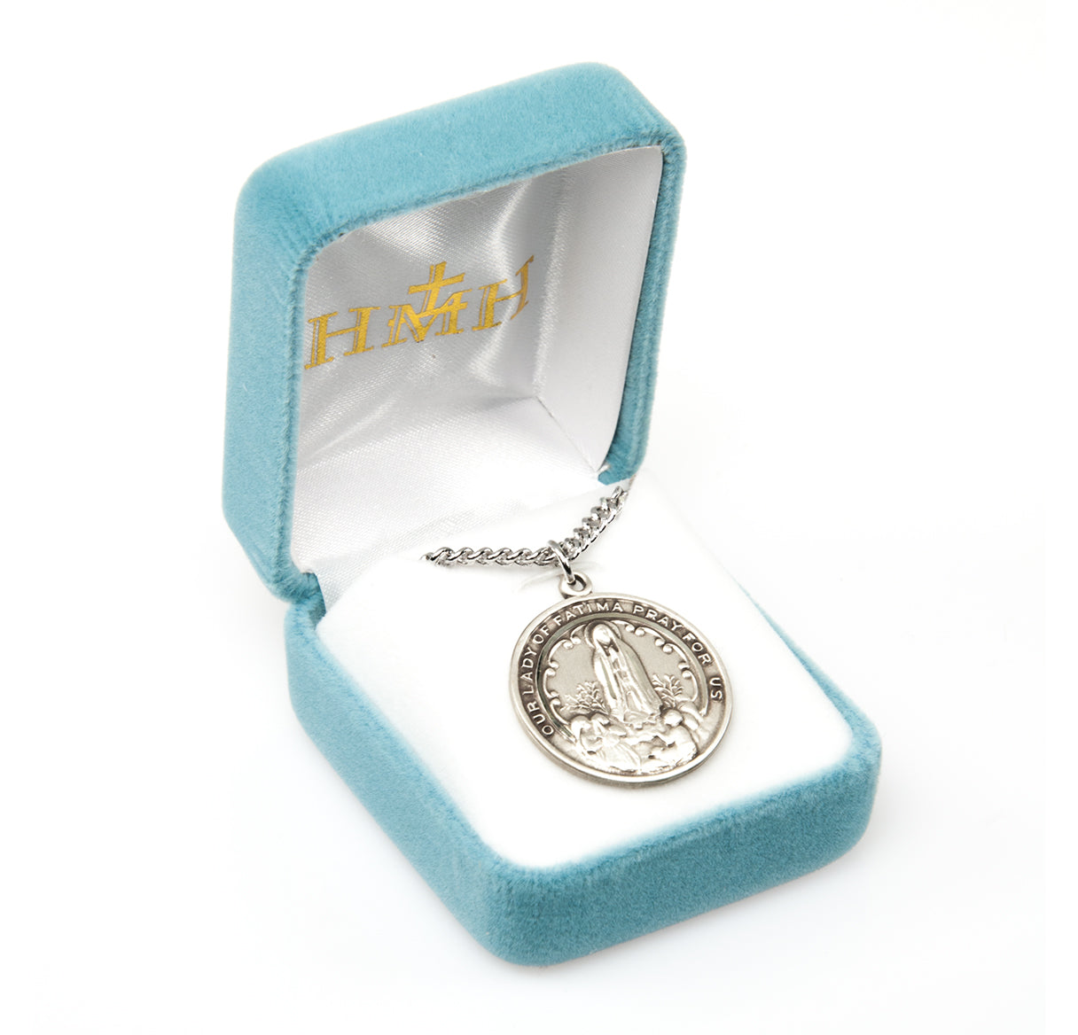 Our Lady of Fatima Round Sterling Silver Medal Pendant with Chain | .925 Silver