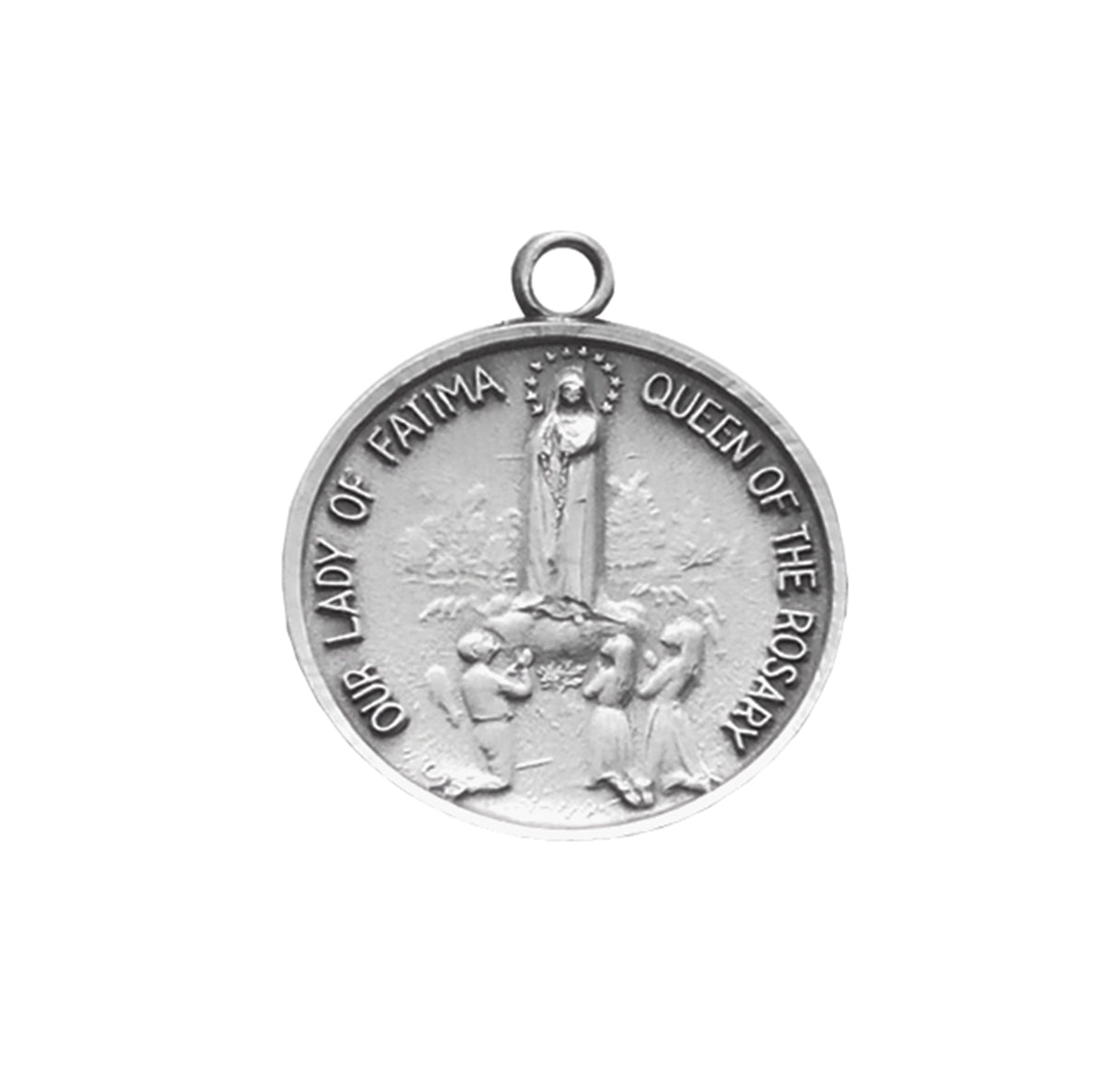 Our Lady of Fatima Round Sterling Silver Medal Pendant with Chain | .925 Silver