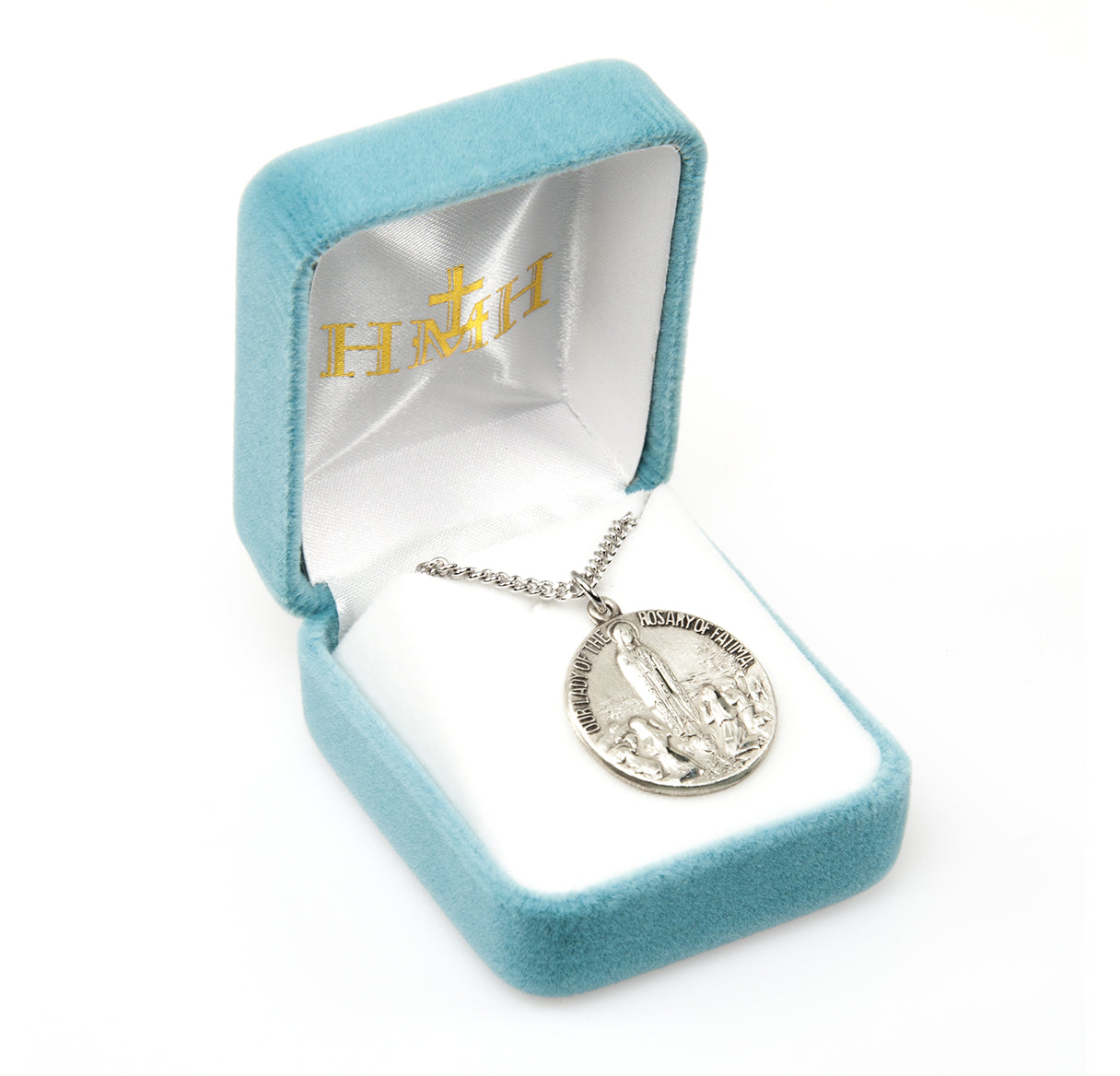 Our Lady of Fatima Round Sterling Silver Medal Pendant with Chain | .925 Silver