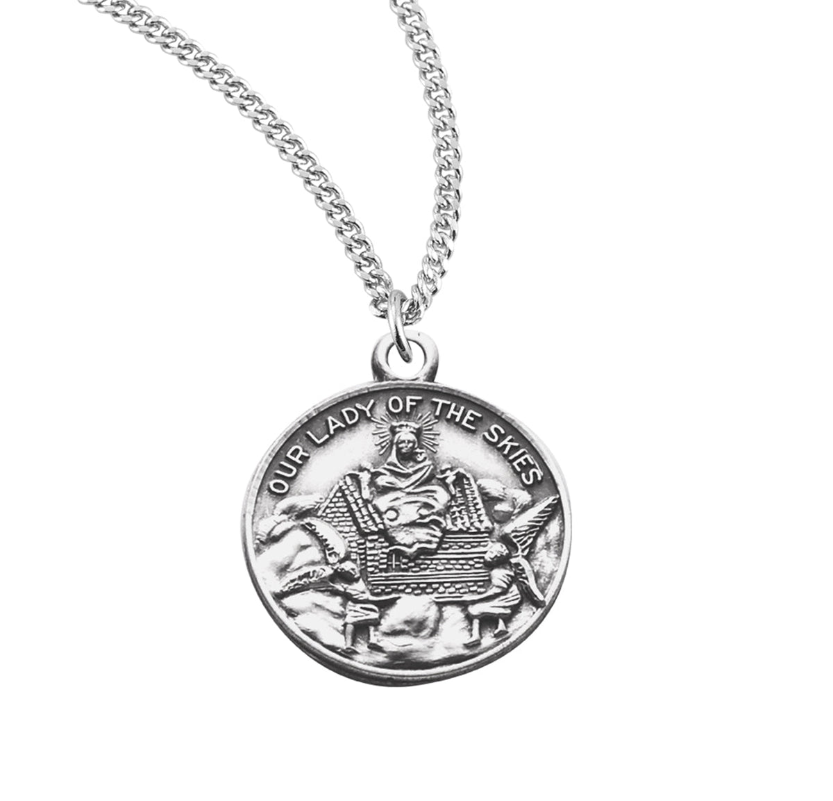 Our Lady of Loretto Round Sterling Silver Medal Pendant with Chain | .925 Silver