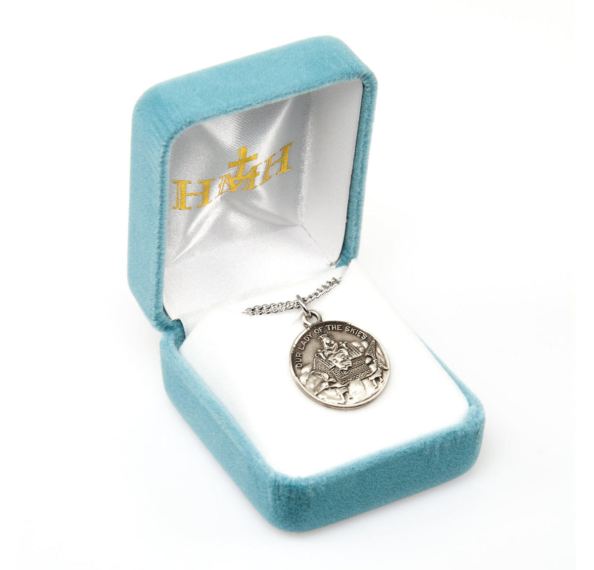 Our Lady of Loretto Round Sterling Silver Medal Pendant with Chain | .925 Silver