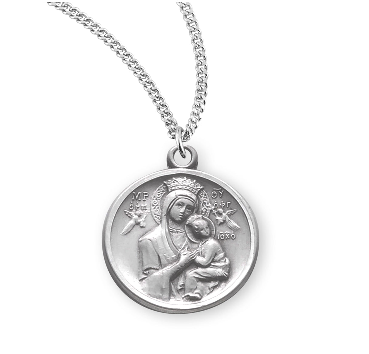 Our Lady of Perpetual Help Round Sterling Silver Medal Pendant with Chain | .925 Silver