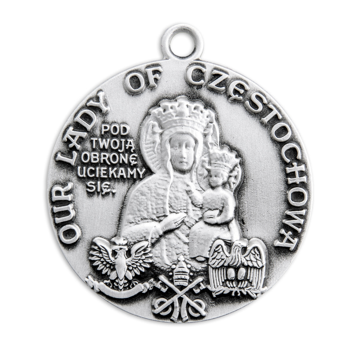 Our Lady of Czestochowa Round Sterling Silver Medal Pendant with Chain | .925 Silver