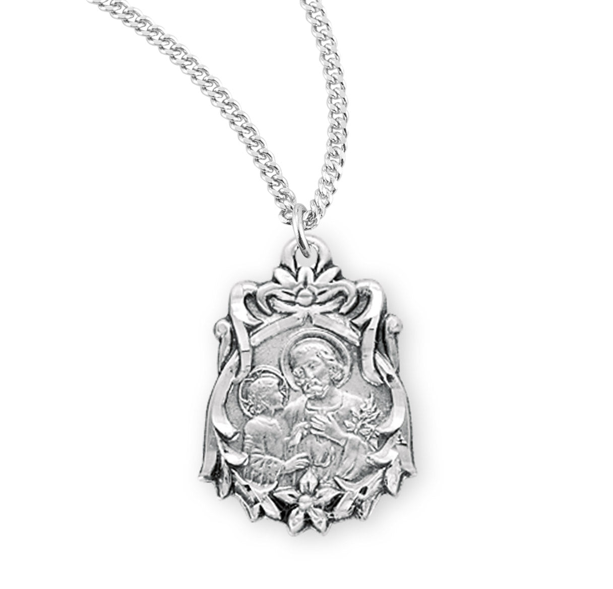 Sterling Silver Saint Joseph Medal Pendant with Chain | .925 Silver