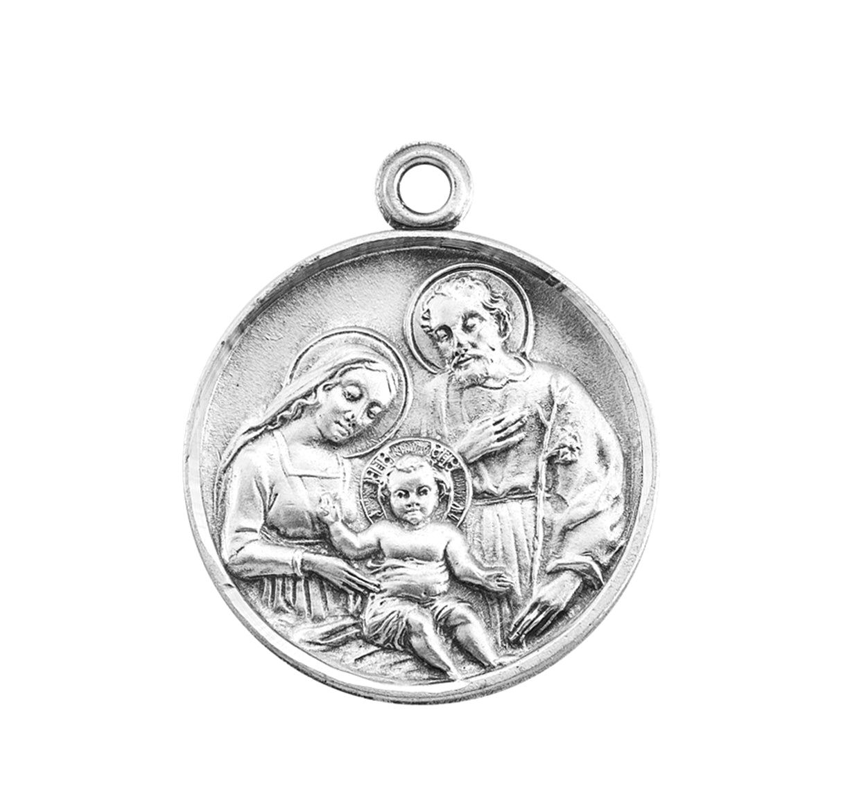 Holy Family Round Sterling Silver Medal Pendant with Chain | .925 Silver