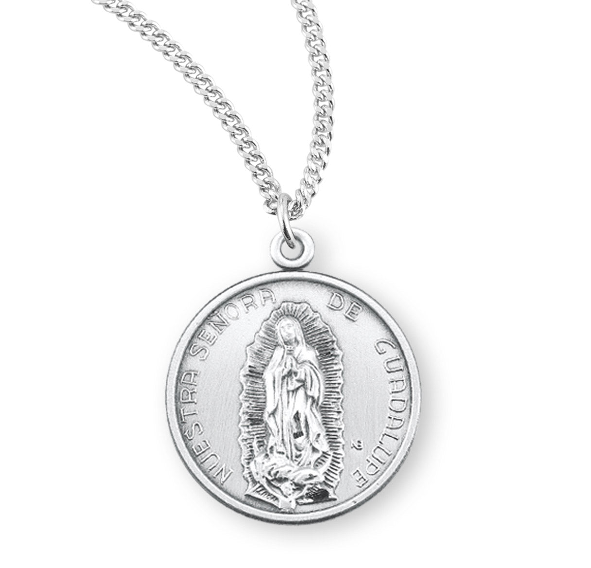 Our Lady of Guadalupe Round Sterling Silver Medal Pendant with Chain | .925 Silver