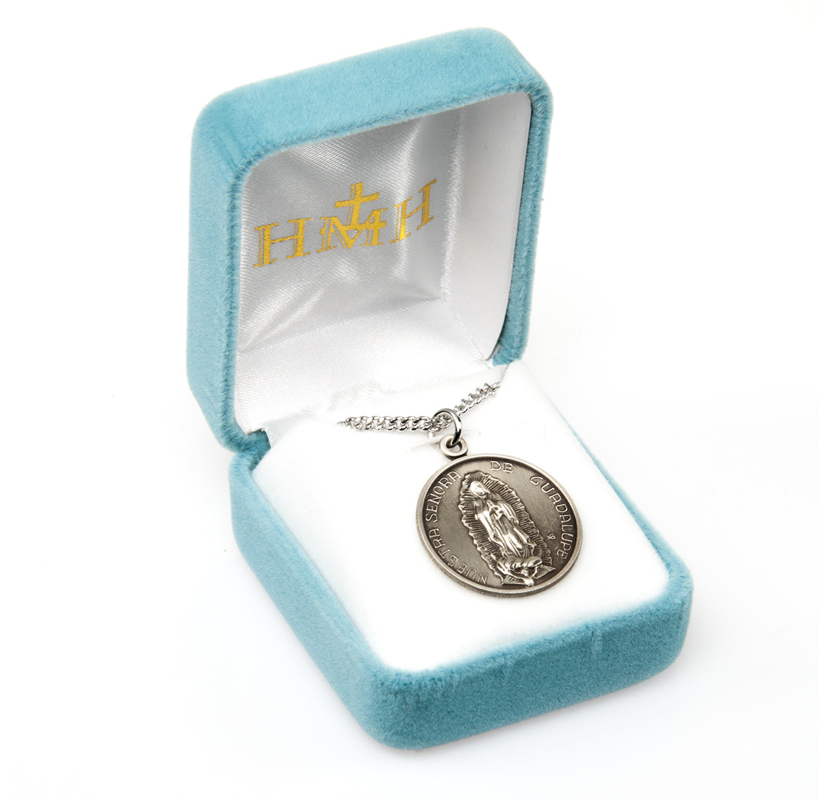 Our Lady of Guadalupe Round Sterling Silver Medal Pendant with Chain | .925 Silver