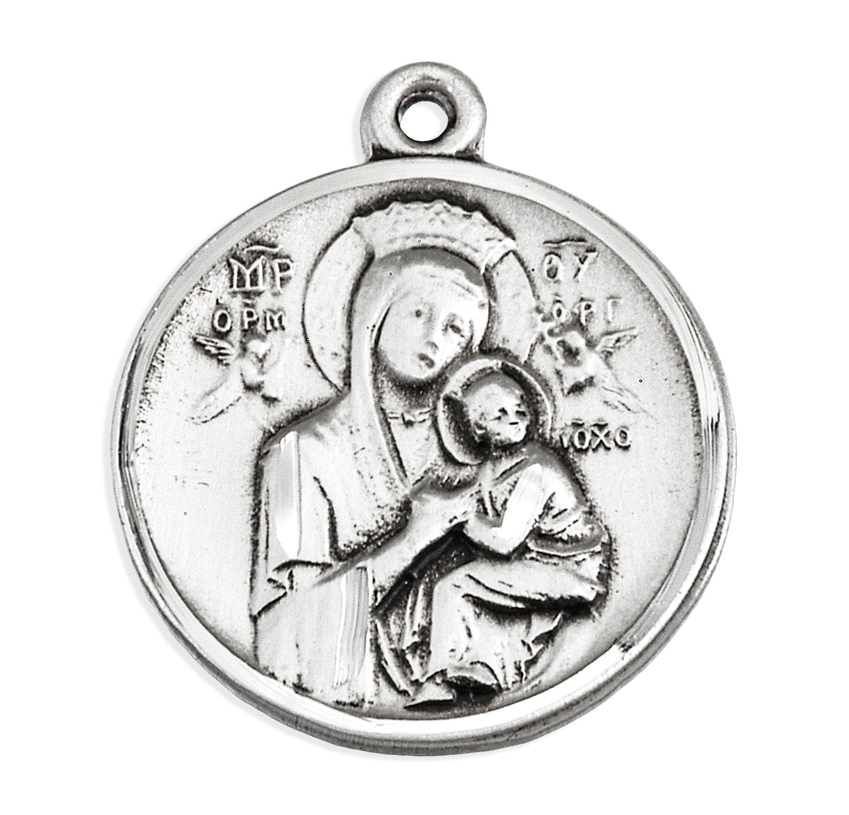 Our Lady of Perpetual Help Round Sterling Silver Medal Pendant with Chain | .925 Silver