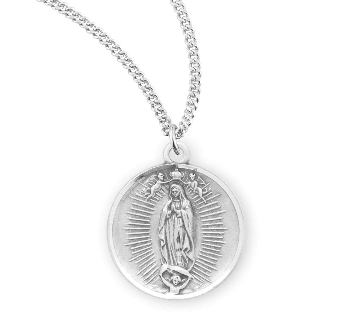 Our Lady of Guadalupe Round Sterling Silver Medal Pendant with Chain | .925 Silver