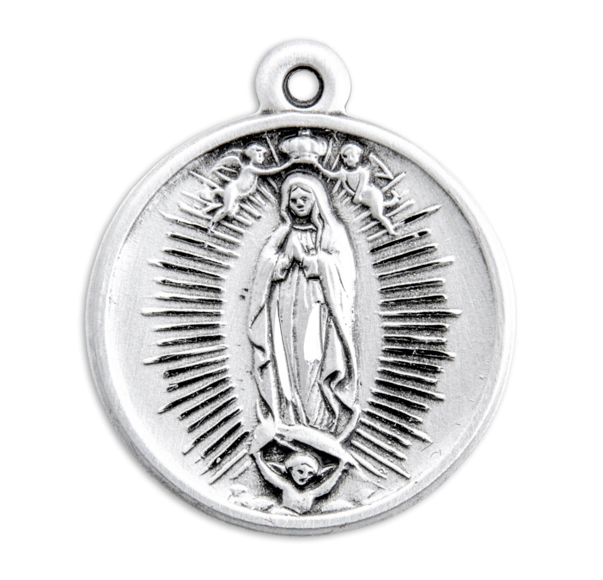Our Lady of Guadalupe Round Sterling Silver Medal Pendant with Chain | .925 Silver