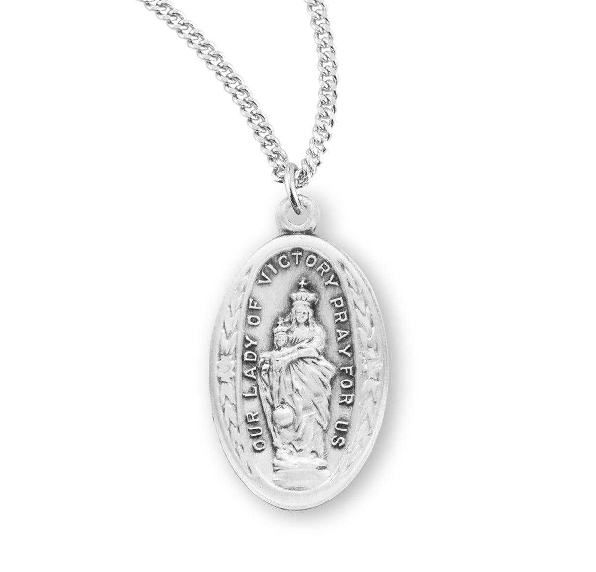 Our Lady of Victory Sterling Silver Medal Pendant with Chain | .925 Silver