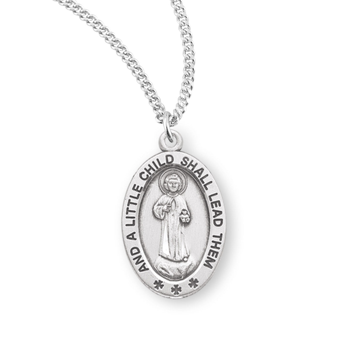 Christ "A Little Child" Oval Sterling Silver Medal Pendant with Chain | .925 Silver