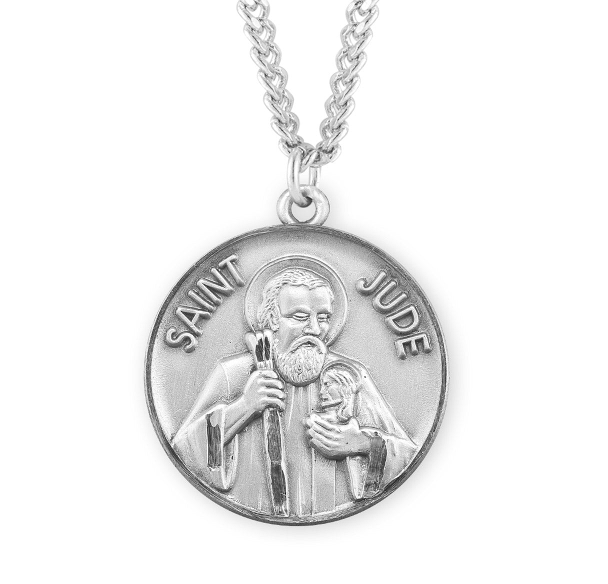 Saint Jude Round Sterling Silver Medal Pendant with Chain | .925 Silver