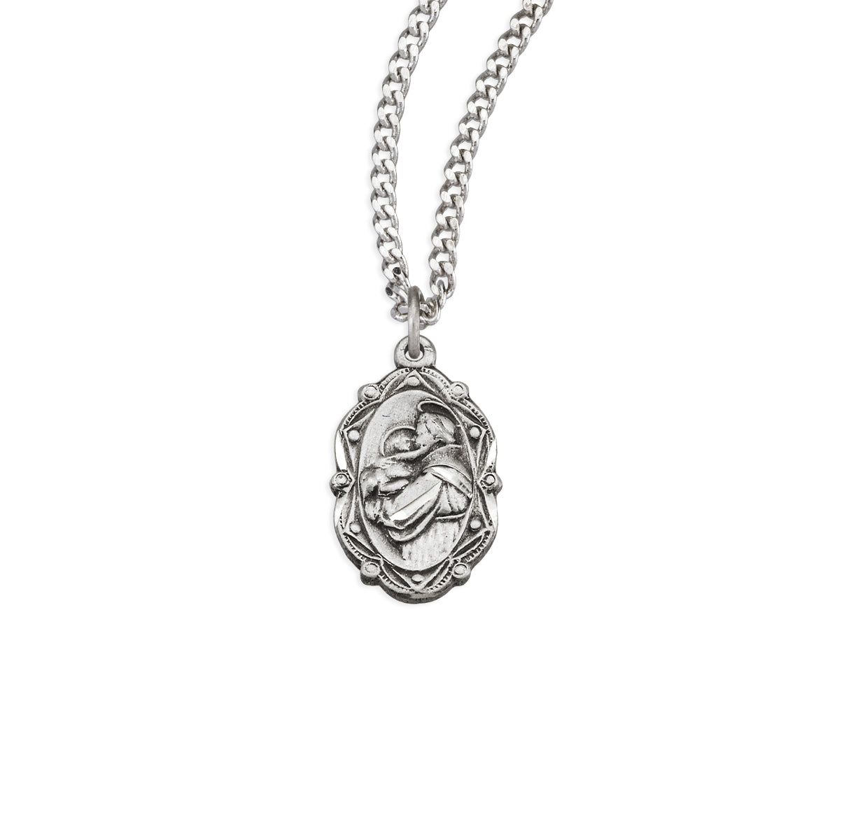 Saint Anthony Oval Sterling Silver Medal Pendant with Chain | .925 Silver