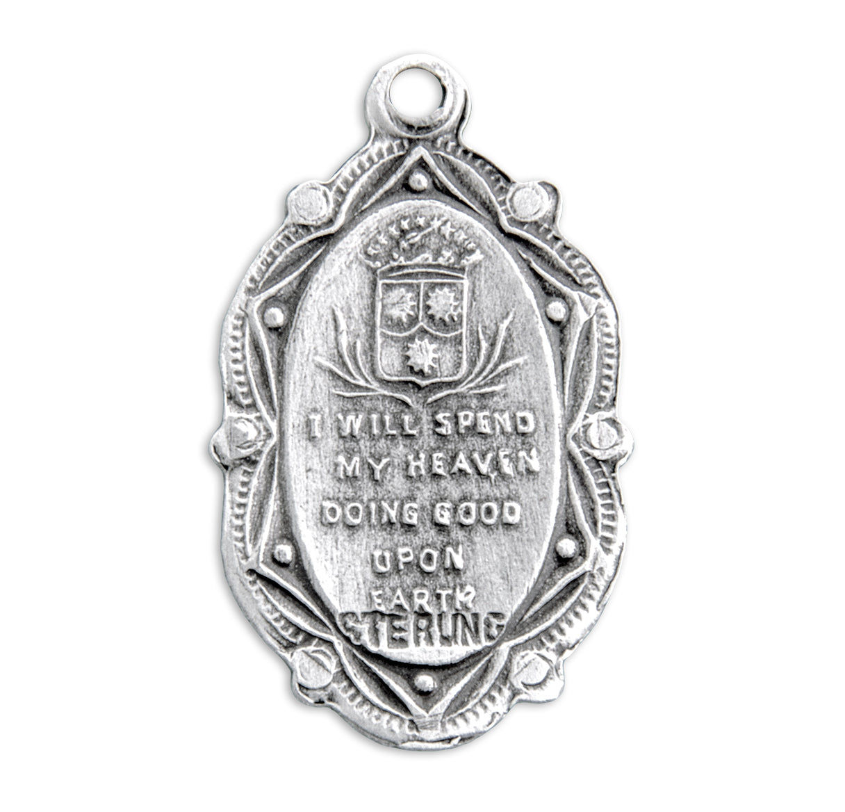Saint Therese of Lisieux Oval Sterling Silver Medal Pendant with Chain | .925 Silver