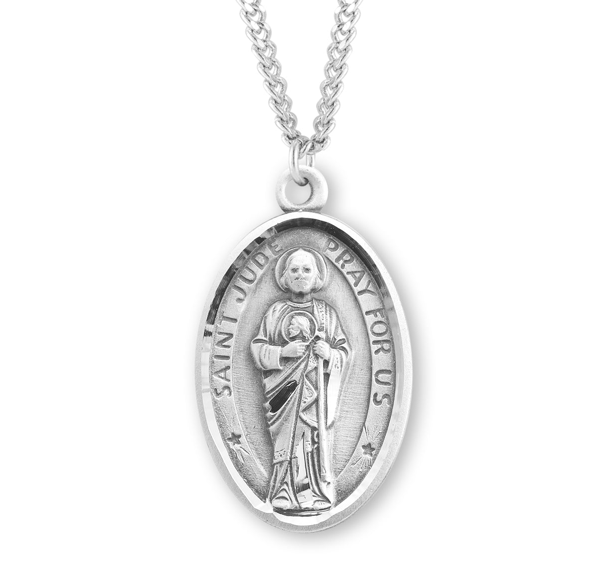 Saint Jude Oval Sterling Silver Medal Pendant with Chain | .925 Silver