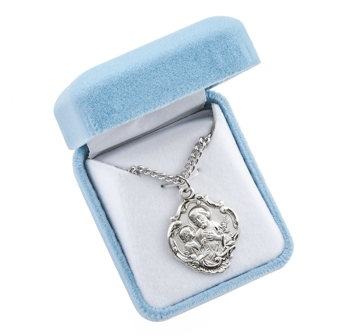 Sterling Silver St. Joseph Baroque Medal Pendant with Chain | .925 Silver