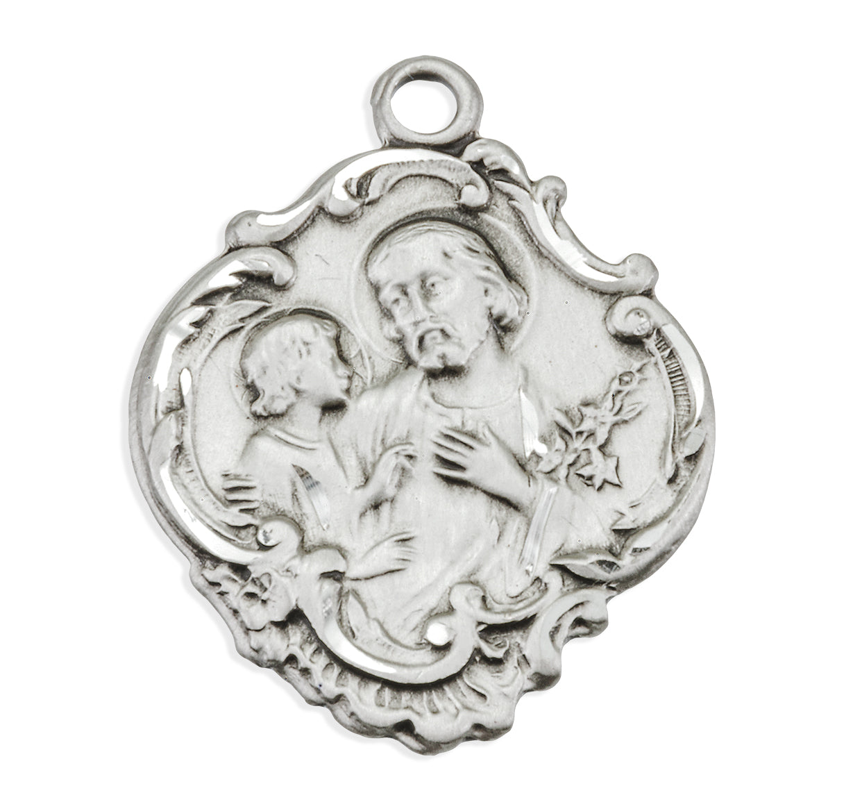 Sterling Silver St. Joseph Baroque Medal Pendant with Chain | .925 Silver