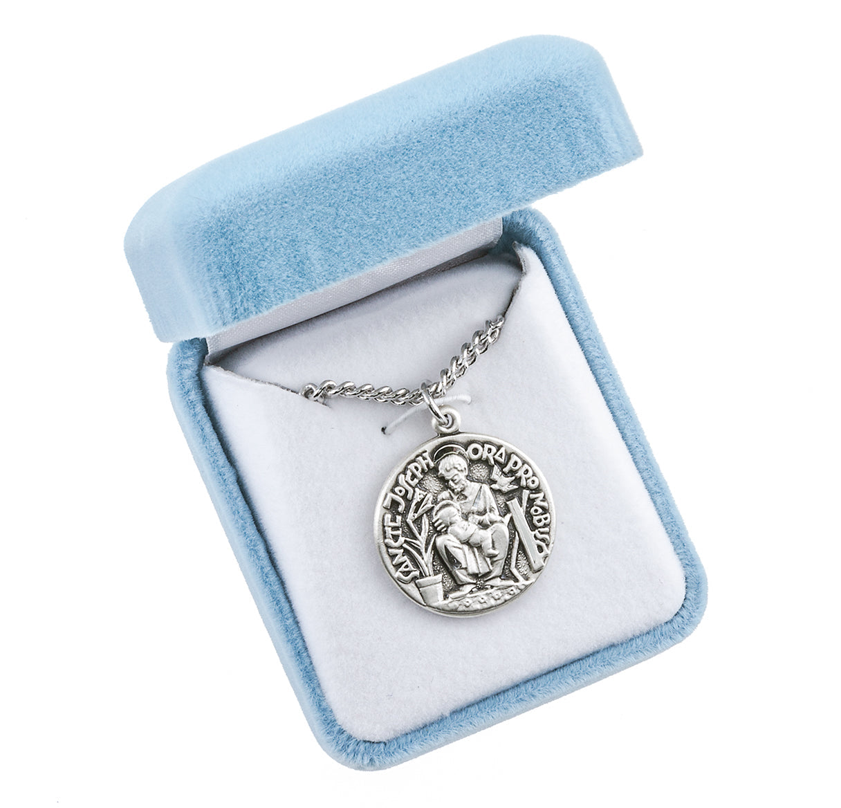Sterling Silver St. Joseph Medal Seated with Infant Jesus Necklace | .925 Silver