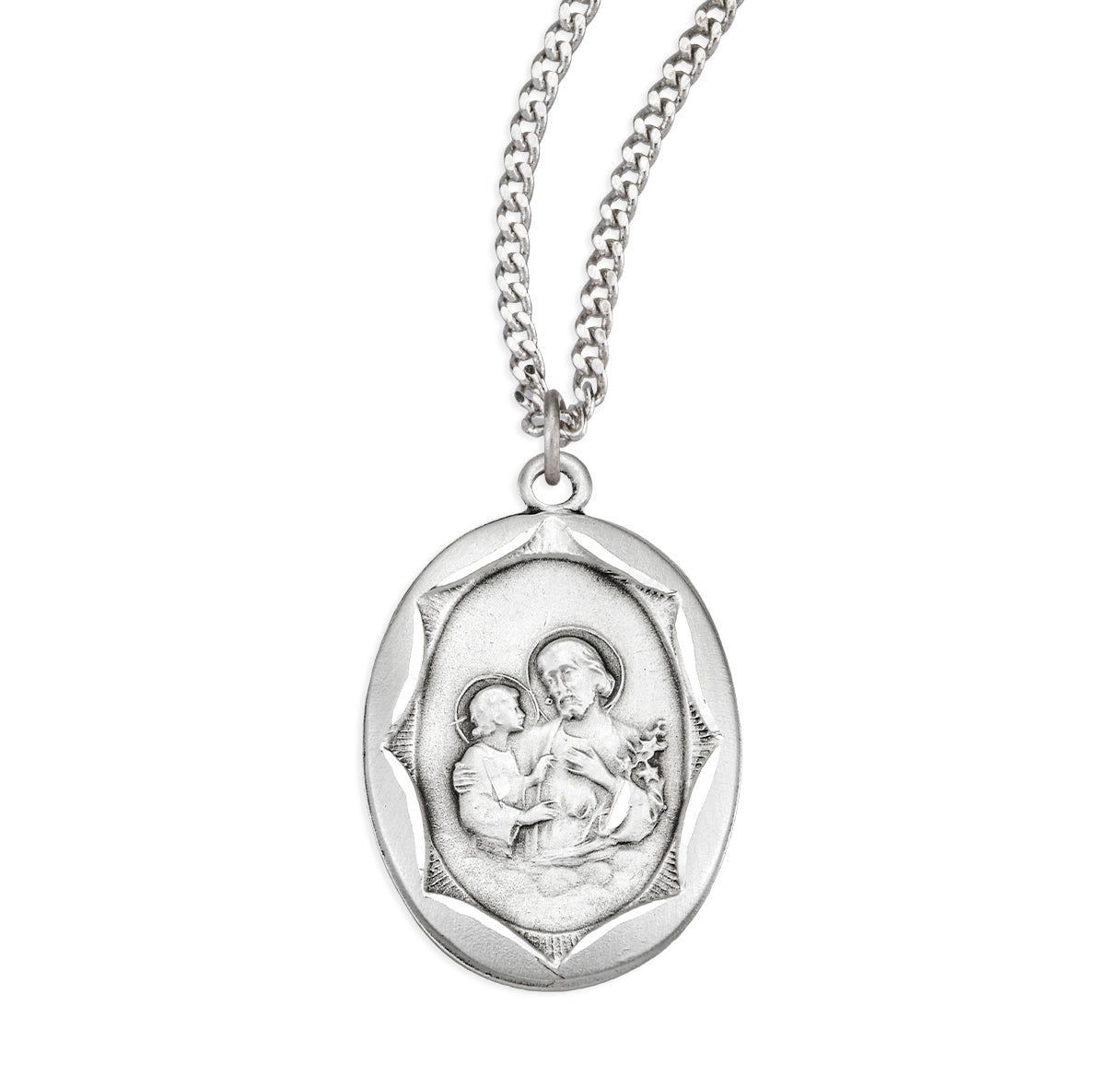 Sterling Silver St. Joseph Pendant with Scalloped Border | .925 Silver