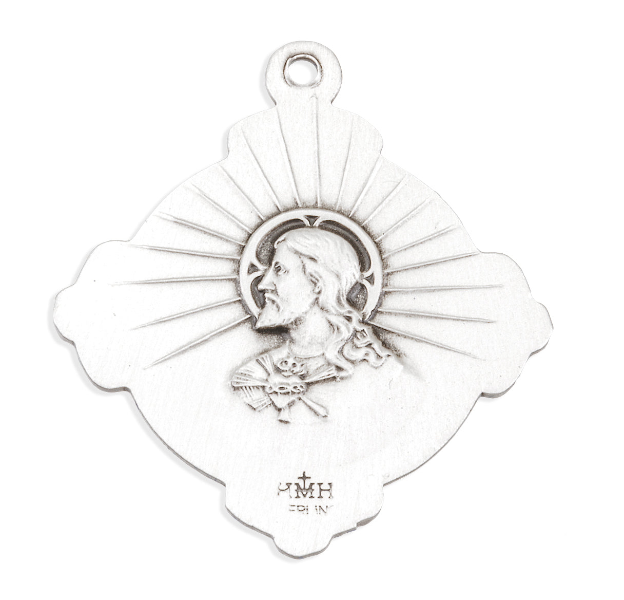 Sterling Silver St. Jude Cross Medal with Sacred Heart of Jesus Back Necklace | .925 Silver