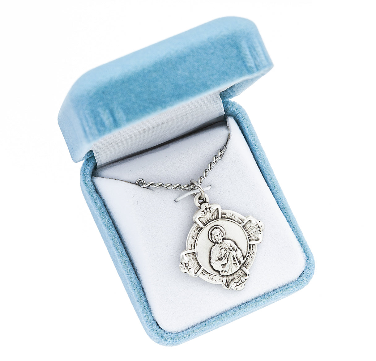 Sterling Silver St. Jude Cross Medal with Sacred Heart of Jesus Back Necklace | .925 Silver