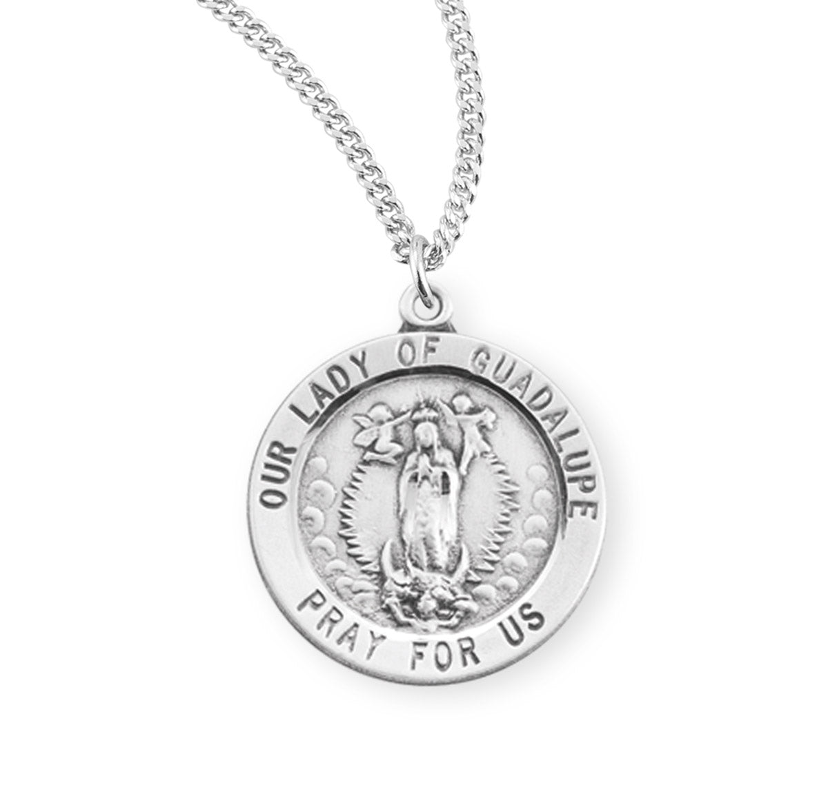 Our Lady of Guadalupe Round Sterling Silver Medal Pendant with Chain | .925 Silver
