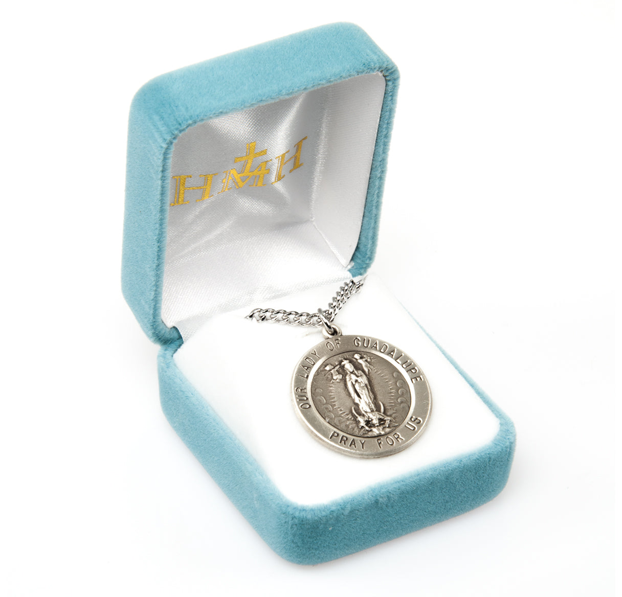 Our Lady of Guadalupe Round Sterling Silver Medal Pendant with Chain | .925 Silver