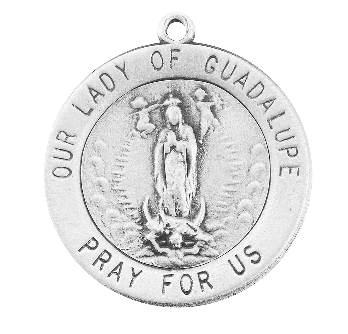 Our Lady of Guadalupe Round Sterling Silver Medal Pendant with Chain | .925 Silver