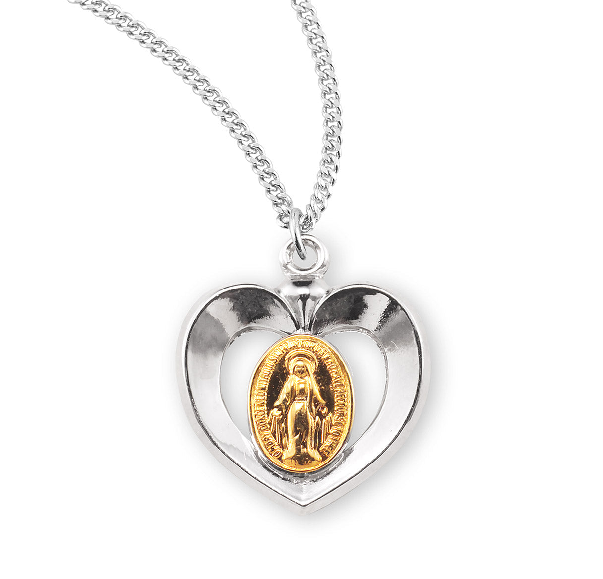 Sterling Silver Oval Two-Tone Miraculous Medal Pendant with Chain | .925 Silver