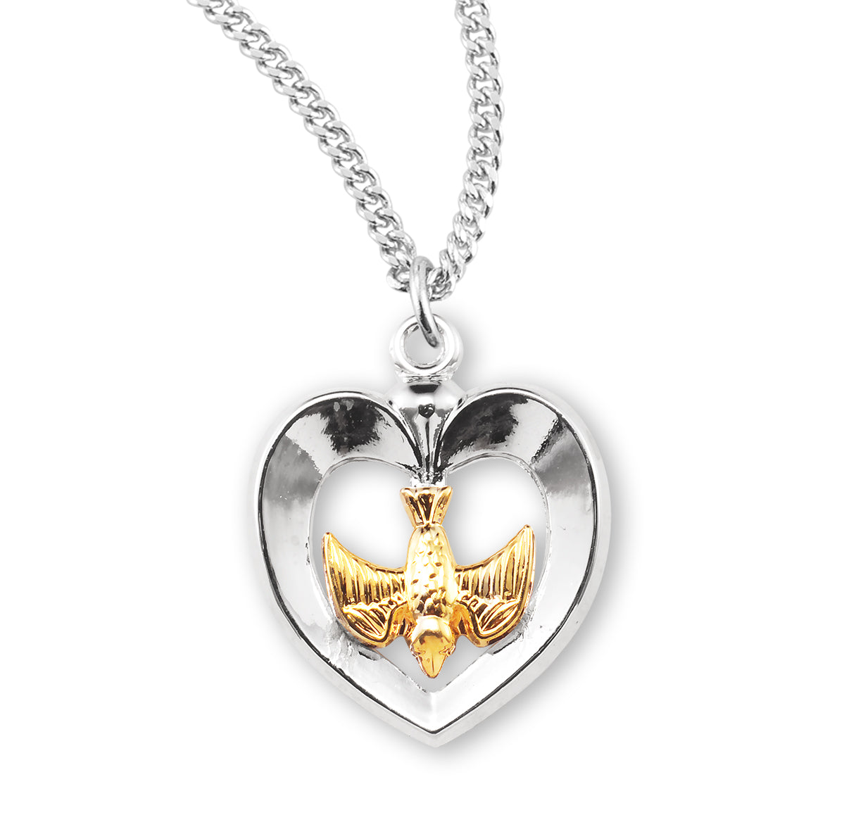 Holy Spirit Two-Tone Sterling Silver Medal Pendant with Chain | .925 Silver