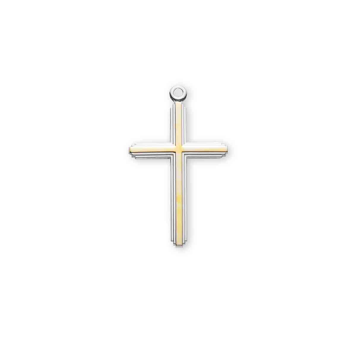Two-Tone Sterling Silver Inlay Cross Necklace | .925 Silver