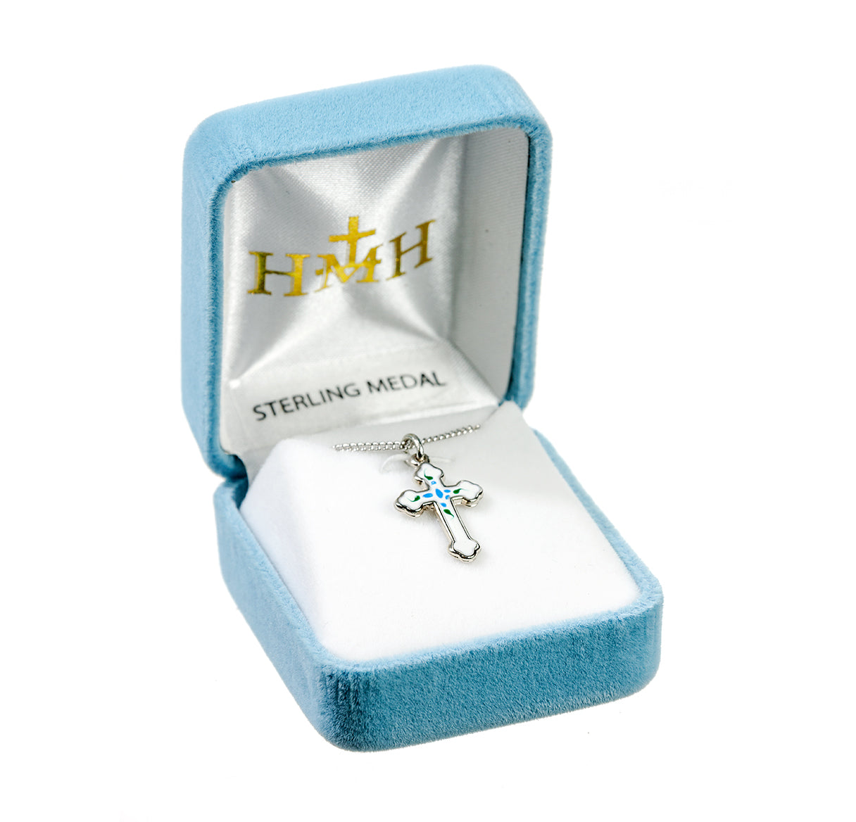 Sterling Silver Budded Latin Style Enameled Cross Necklace | .925 Silver