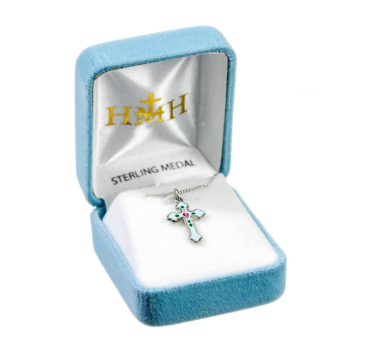 Sterling Silver Blue Enameled Cross Necklace | .925 Silver