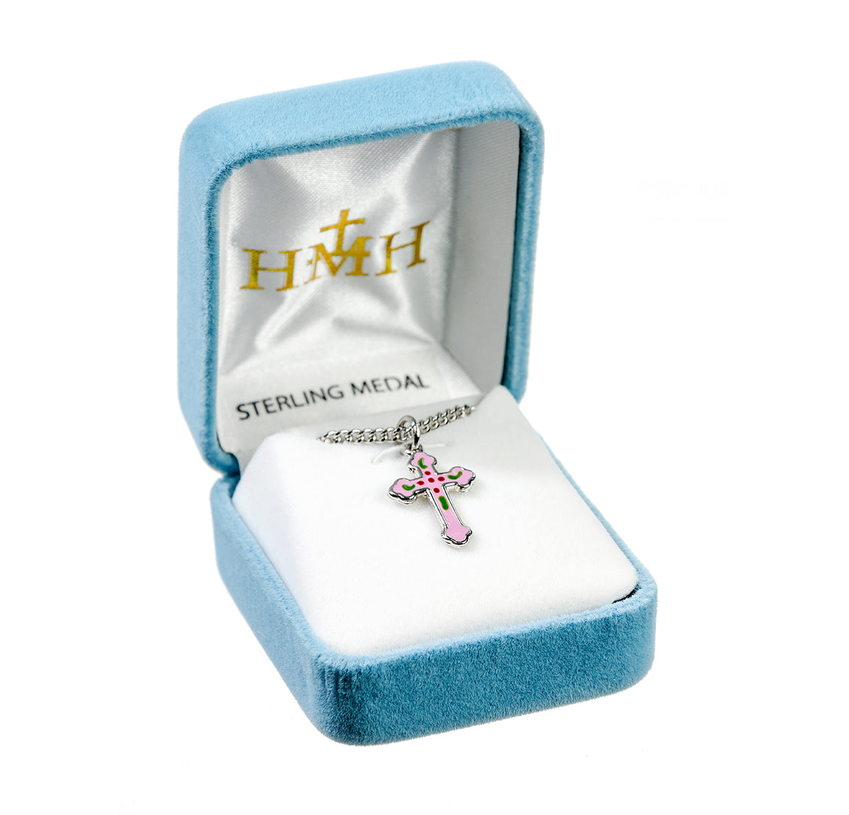 Sterling Silver Pink Enameled Cross Necklace | .925 Silver