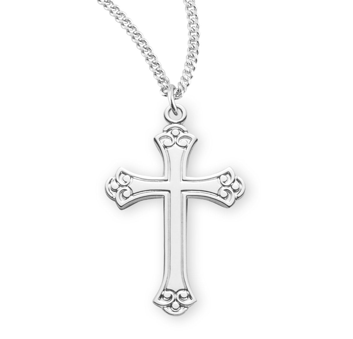 Swirl Tip Sterling Silver Cross Necklace | .925 Silver
