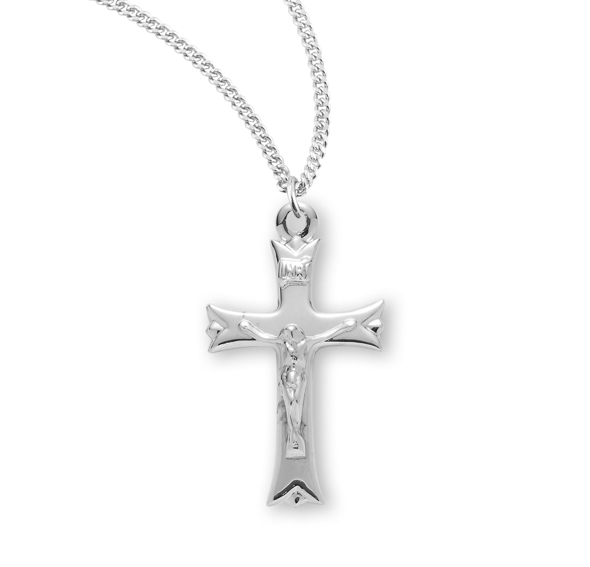 Notched Flared Tipped Sterling Silver Crucifix Necklace | .925 Silver