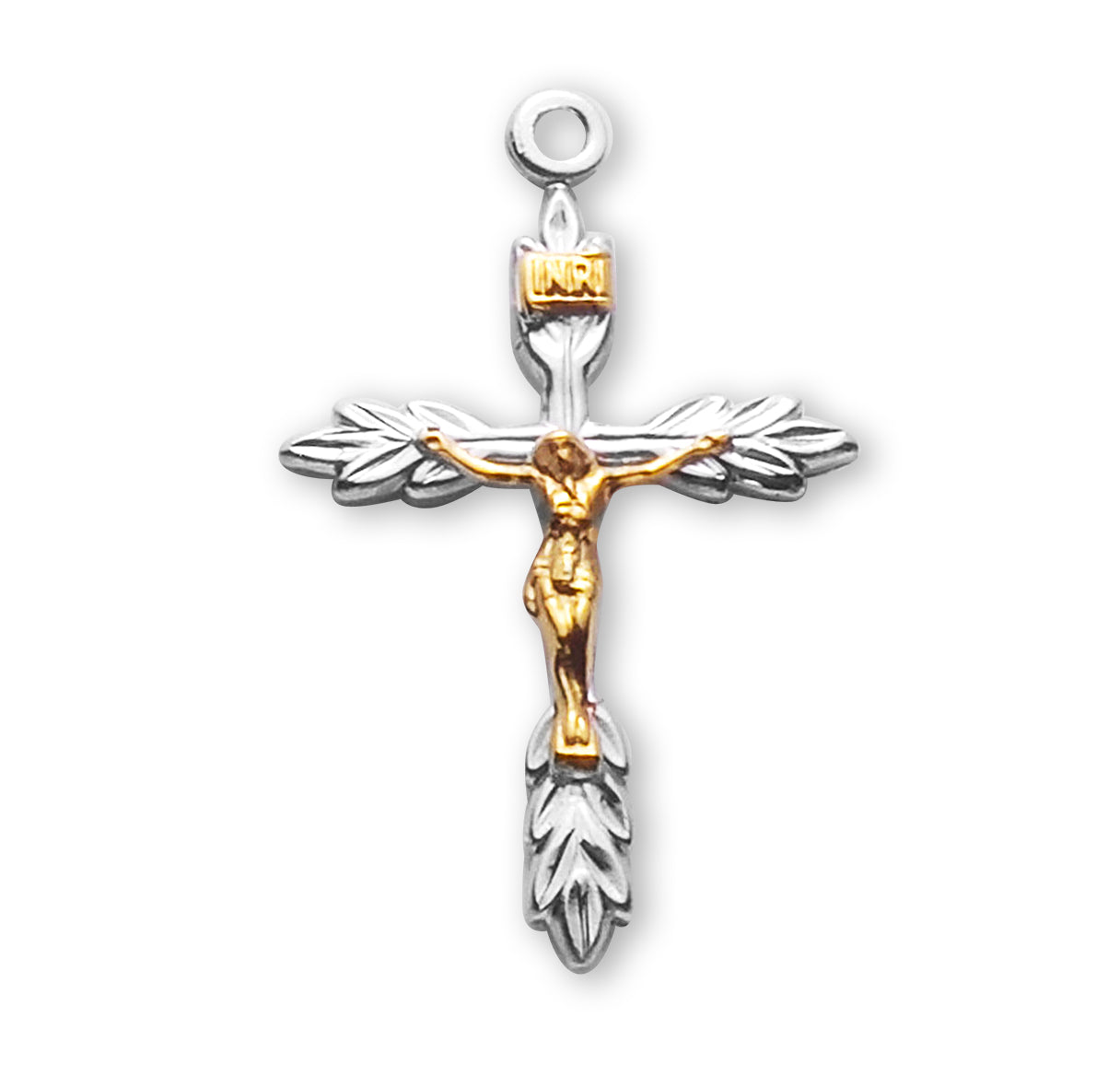 Sterling Silver Two Toned Wheat Crucifix Necklace | .925 Silver