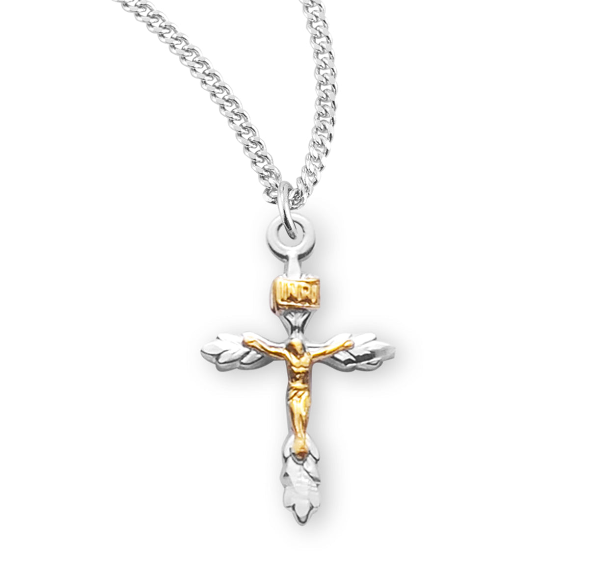 Sterling Silver Two Toned Wheat Crucifix Necklace | .925 Silver