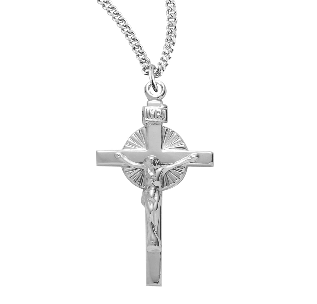Sunburst Sterling Silver Crucifix Necklace | .925 Silver
