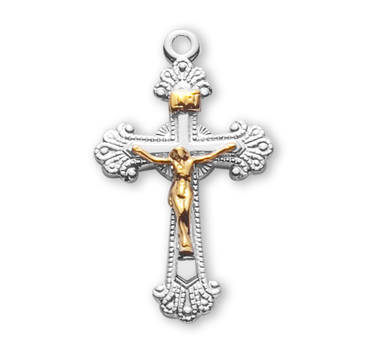 Two Toned Fancy Engraved Sterling Silver Crucifix Necklace | .925 Silver