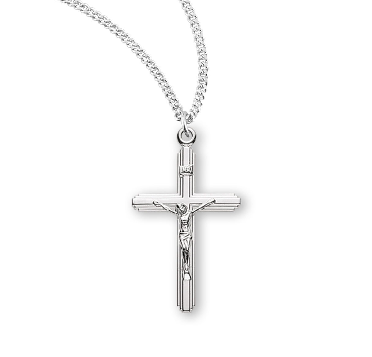 Stream Lined Sterling Silver Crucifix Necklace | .925 Silver