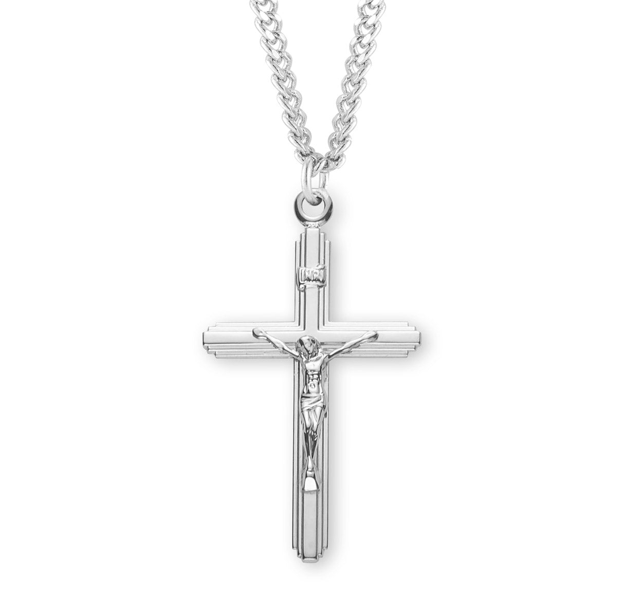 Inlayed Sterling Silver Crucifix Necklace | .925 Silver