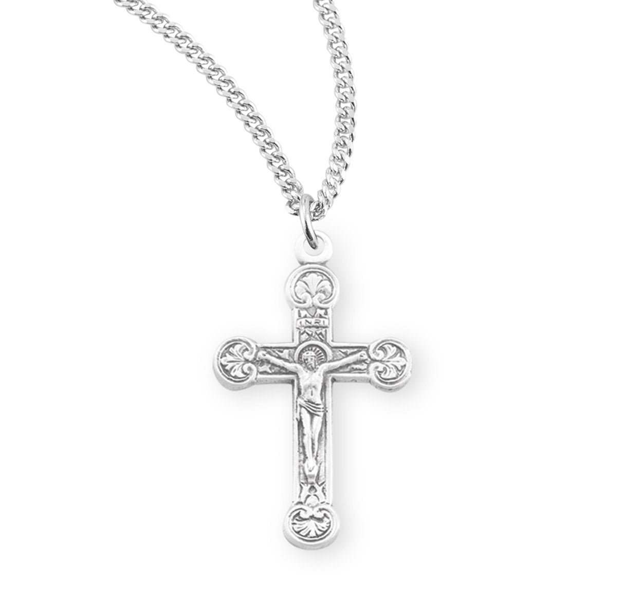 Floret Tipped Sterling Silver Crucifix Necklace | .925 Silver