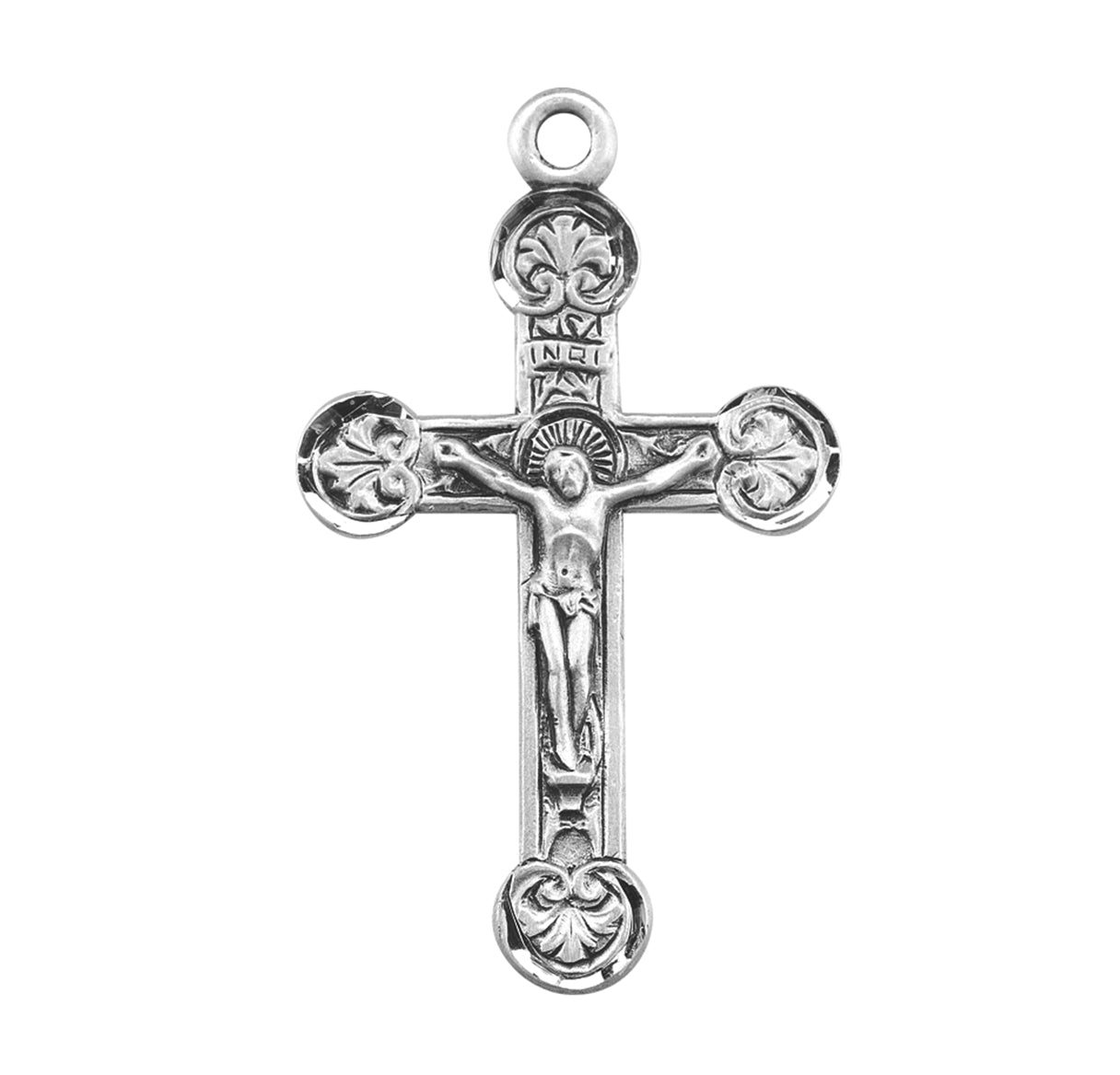 Floret Tipped Sterling Silver Crucifix Necklace | .925 Silver
