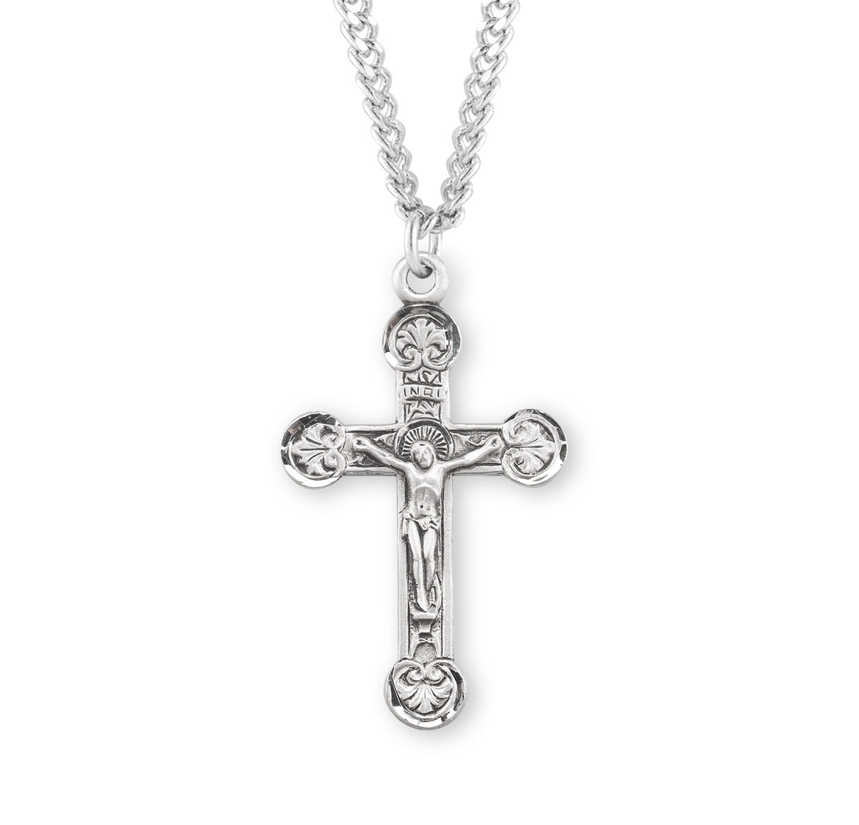 Floret Tipped Sterling Silver Crucifix Necklace | .925 Silver