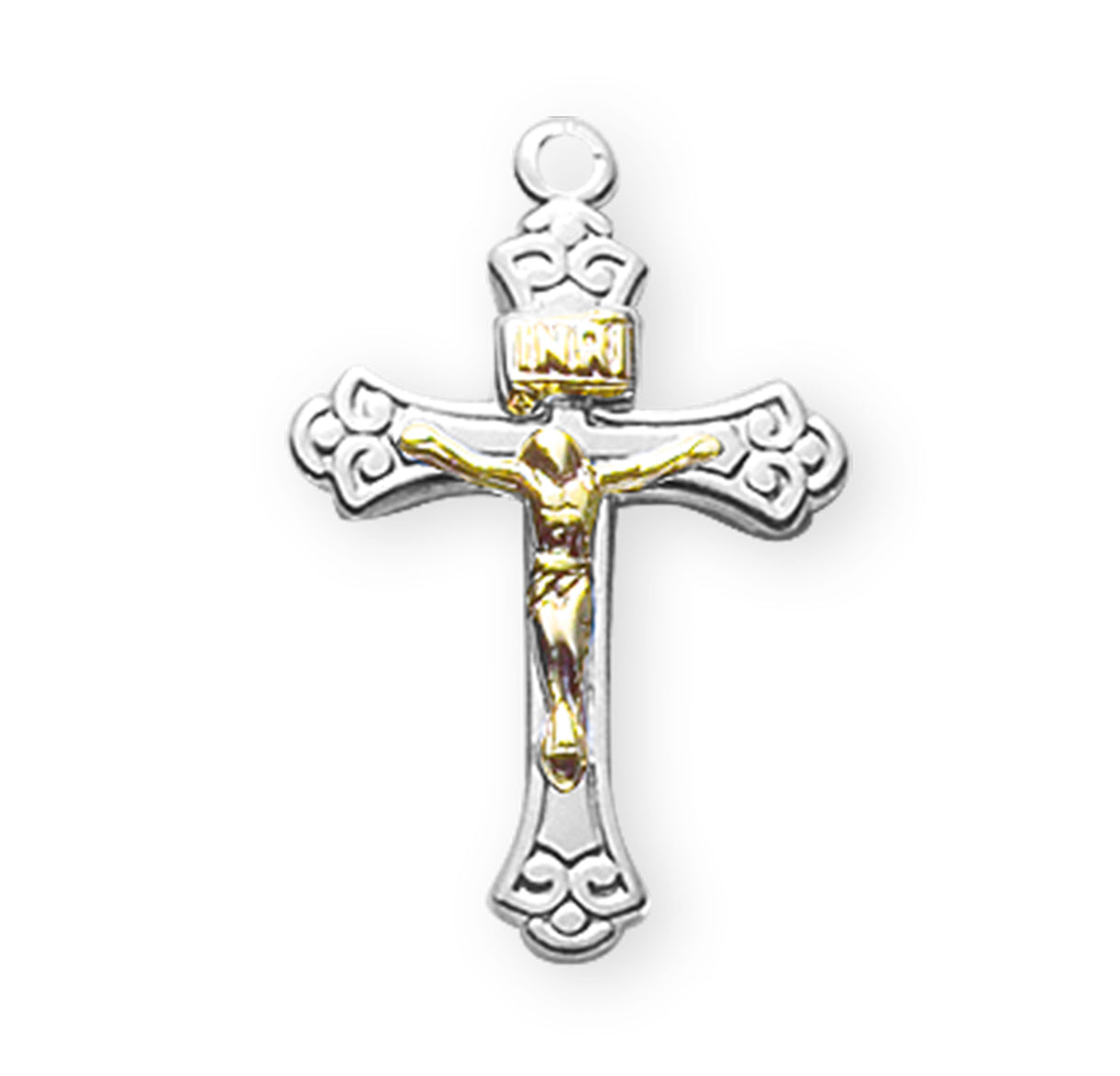 Sterling Silver Tapered Two Toned Crucifix Necklace | .925 Silver